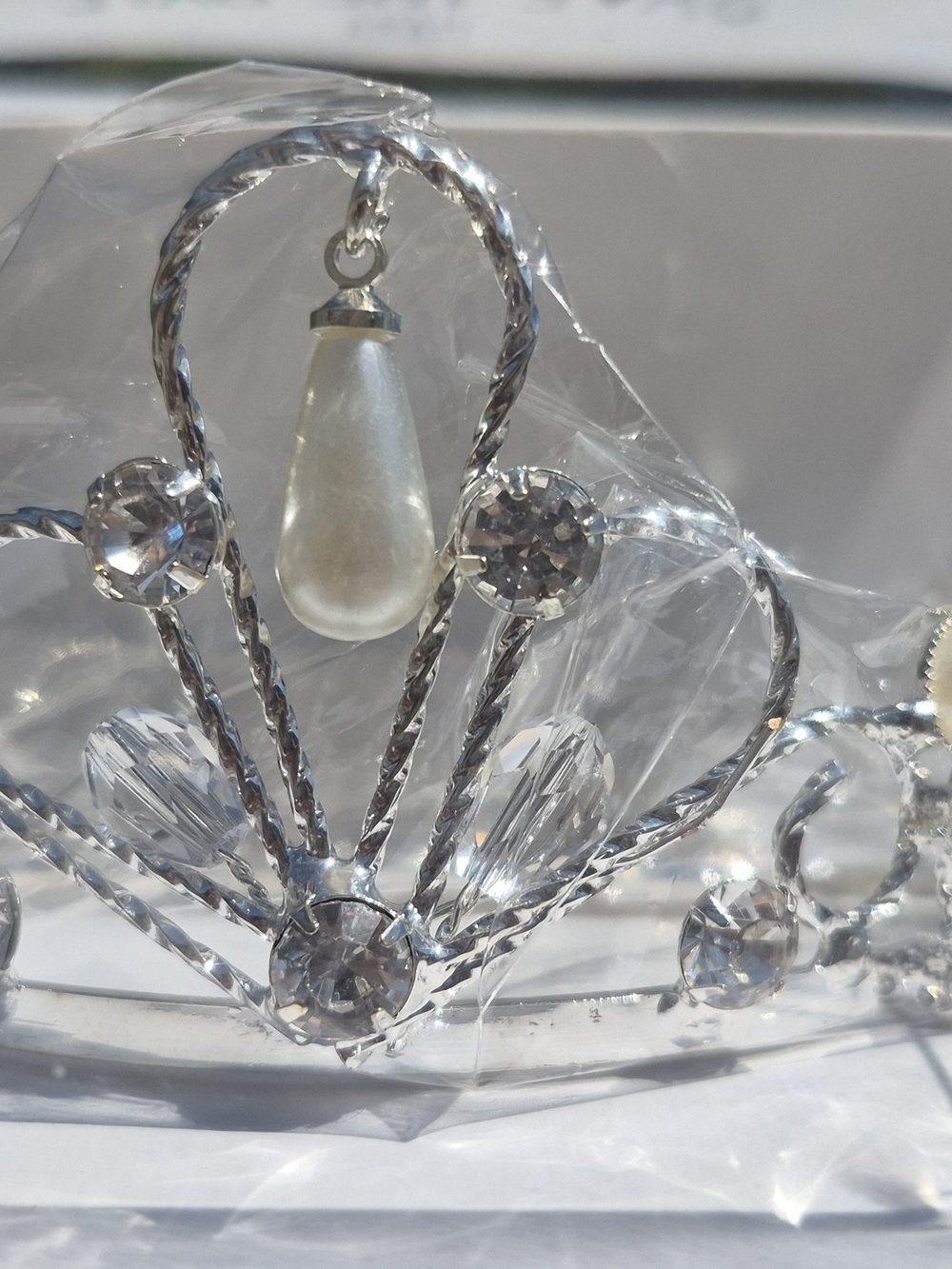 Silver Pearl Teardrop Crystal Tiara - Women Jewelry